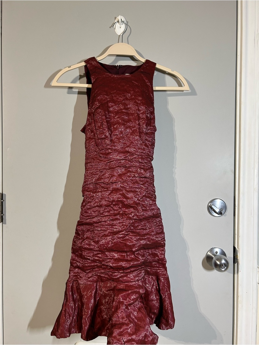 Nicole Miller Artelier Metallic Red Ruched Mermaid  Sleeveless Body-con Dress